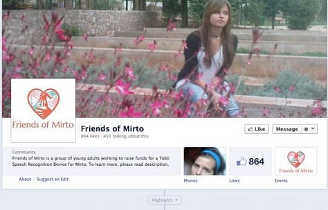 Η σελίδα των Φίλων της Μυρτώς στο Facebook