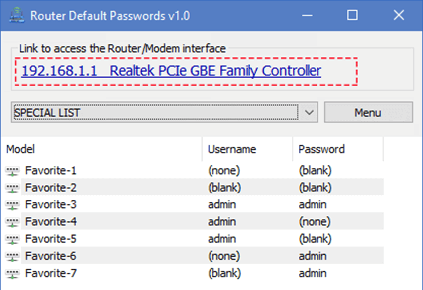 Router Default Passwords