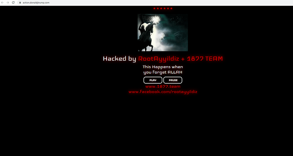 Hacked site Donald TrumpΤούρκο RootAyyildiz 1877 Team